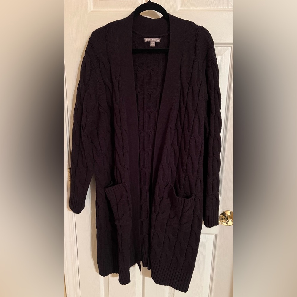 Jessica London Black Knit Tunic Open Cardigan Sweater